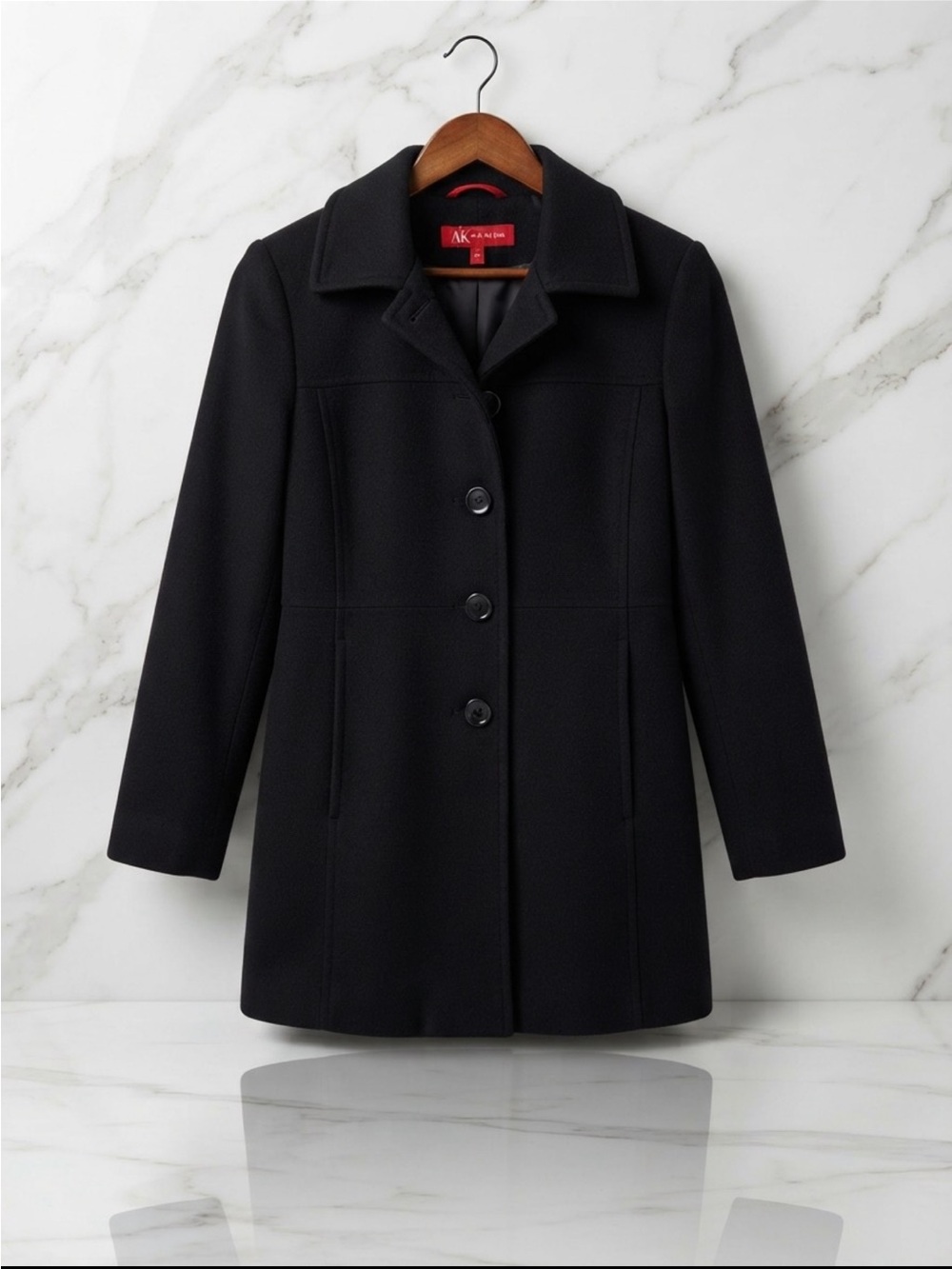 Anne Klein Black Single-Breasted Wool-Blend Coat